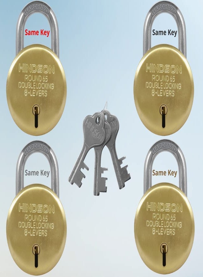 Hindson Lock and Key, Door Lock for Home, Shop Same Key for Multiple Lock, Common Key Lock Set of 4 Silver Gold, Metal - Image 1
