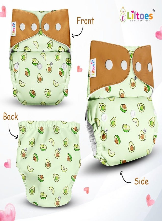 LILTOES Cloth Diapers For New Born Babies 0 to 3 Years | Freesize Adjustable and Reusable | Premium Cloth Nappies Pack of 1 (1 Cloth Diaper + 1 Insert) | (Avo Baby) - Image 2