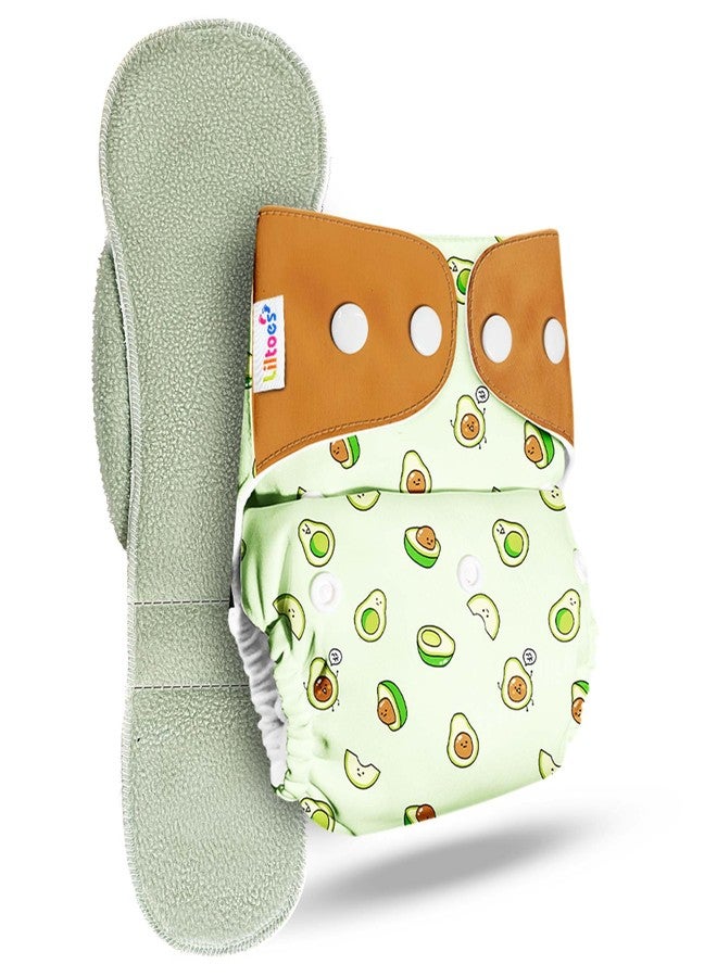 LILTOES Cloth Diapers For New Born Babies 0 to 3 Years | Freesize Adjustable and Reusable | Premium Cloth Nappies Pack of 1 (1 Cloth Diaper + 1 Insert) | (Avo Baby) - Image 1