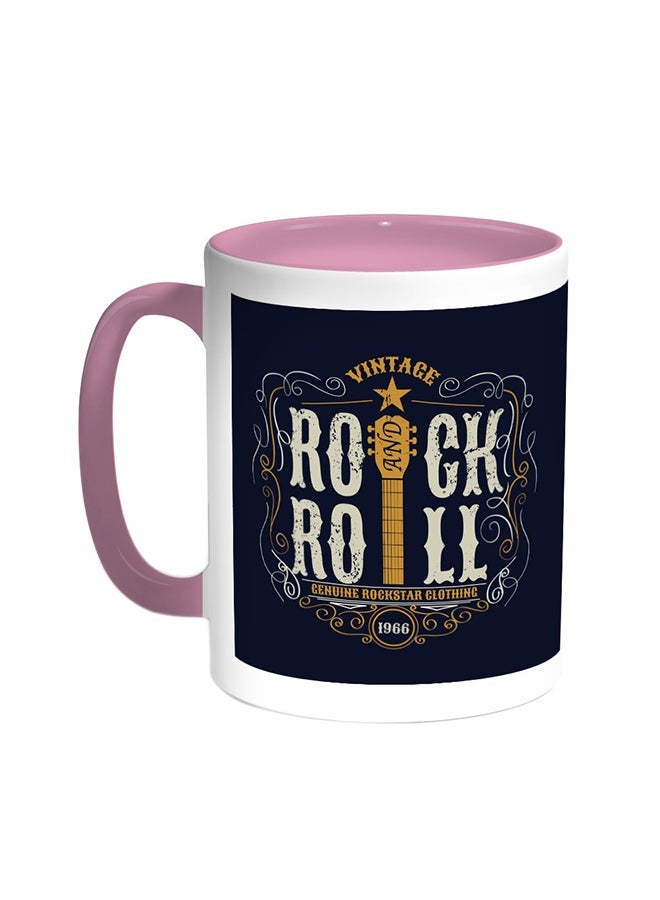 RYN Rock And Roll Printed Coffee Mug Pink/White 11ounce