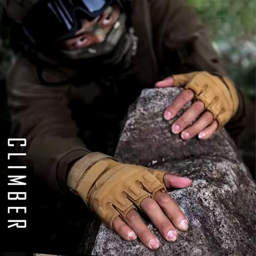 HHADEK Half Finger Tactical Gloves, Durable Fingerless Gloves for Cycling, Gym, Motorcycle Gloves, Training Gloves, Breathable Gloves, and Outdoor Activities (Khaki, L) - Image 4
