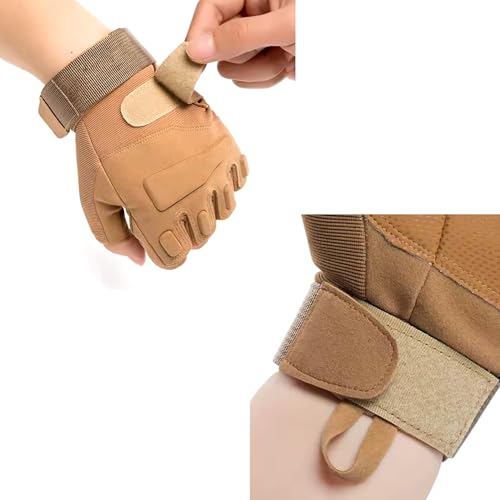 HHADEK Half Finger Tactical Gloves, Durable Fingerless Gloves for Cycling, Gym, Motorcycle Gloves, Training Gloves, Breathable Gloves, and Outdoor Activities (Khaki, L) - Image 2