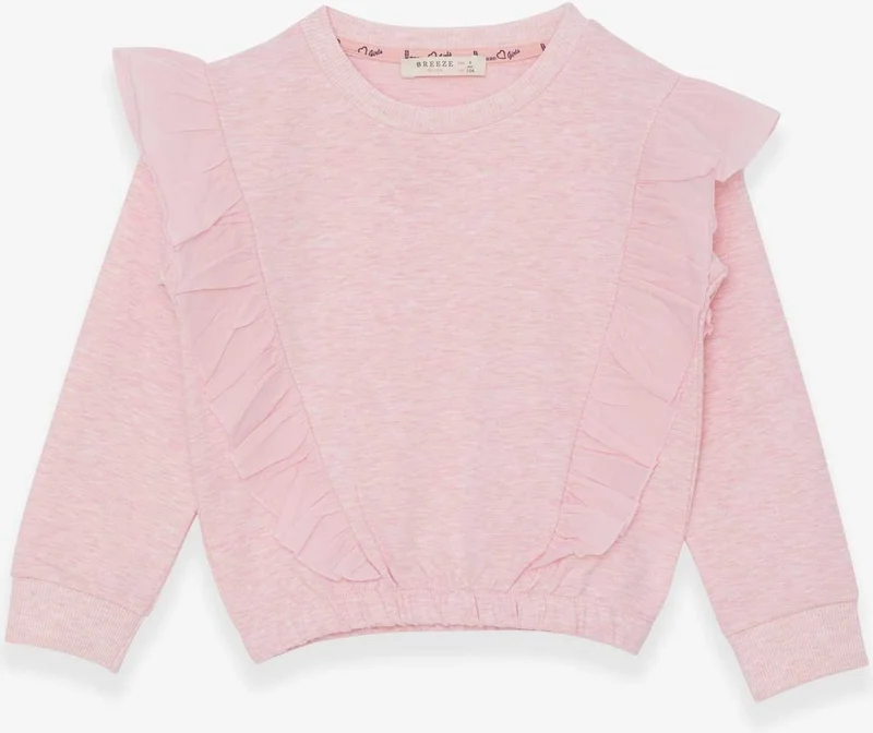Breeze Girl's Sweatshirt with Elastic Waist, Age 4-8, Salmon Melange