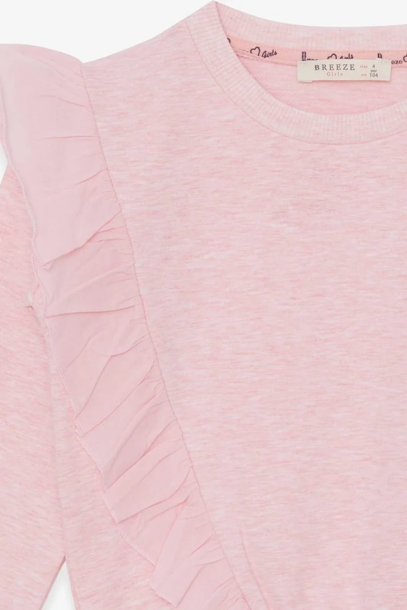 Breeze Girl's Sweatshirt with Elastic Waist, Age 4-8, Salmon Melange