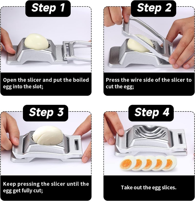 KABUDA 2 Packs Egg Slicer,Strawberry Slicers, Stainless Steel Wire Egg Slicer for Hard Boiled Eggs, Heavy Duty Aluminum Base Metal Egg Cutter for Egg Strawberry Soft Fruit & Food, Dishwasher Safe - Image 4