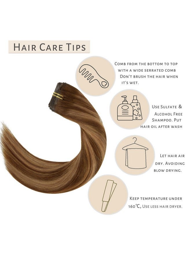 كاليي وصلات شعر كالي بدون خياطة، شعر بشري رقيق للغاية، نسيج جلدي مزدوج من البولي يوريثان، وصلات شعر بشري حقيقي R4-4/27، لون بني شوكولاتة إلى أشقر كراميل، وصلات شعر أومبري، 16 بوصة، 110 جرام، 7 قطع - Image 3