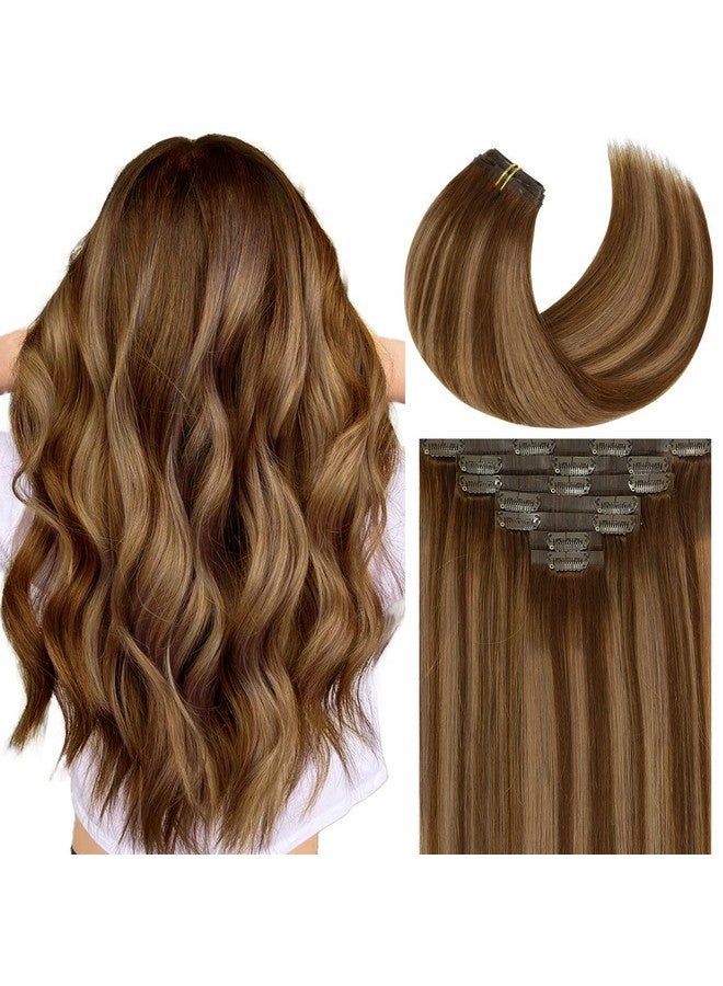 كاليي وصلات شعر كالي بدون خياطة، شعر بشري رقيق للغاية، نسيج جلدي مزدوج من البولي يوريثان، وصلات شعر بشري حقيقي R4-4/27، لون بني شوكولاتة إلى أشقر كراميل، وصلات شعر أومبري، 16 بوصة، 110 جرام، 7 قطع - Image 1