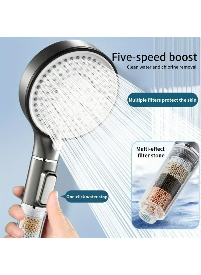 رأس دش محمول باليد عالي الضغط مزود بفلتر مع 5 أوضاع رش، خرطوم من الفولاذ المقاوم للصدأ بطول 59 بوصة وحامل، قابل للفصل لتليين المياه العسرة والاستحمام المريح - Image 3