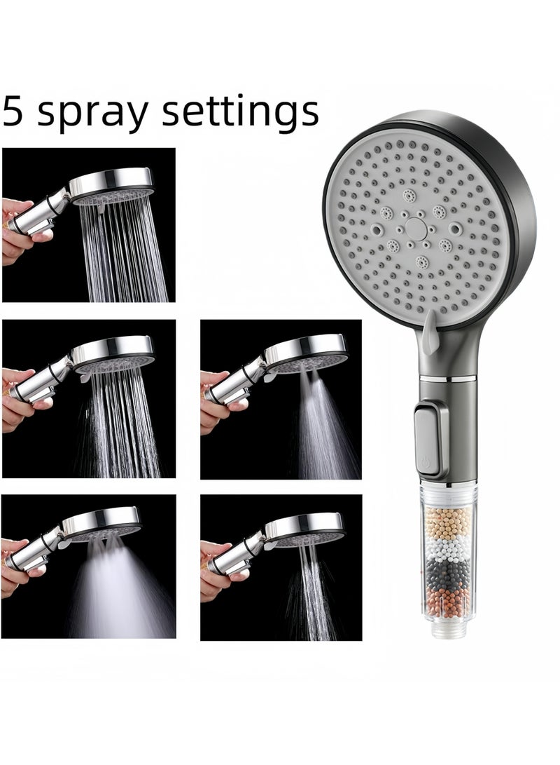 رأس دش محمول باليد عالي الضغط مزود بفلتر مع 5 أوضاع رش، خرطوم من الفولاذ المقاوم للصدأ بطول 59 بوصة وحامل، قابل للفصل لتليين المياه العسرة والاستحمام المريح - Image 4