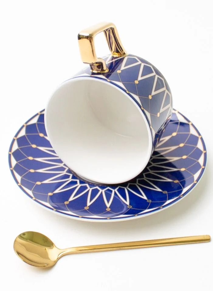 Prickly Pear Zina Porcelain Mug and Saucer Set With Spoon