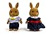 OLEOCA Family Brown Rabbit Figures Set of 2 Collectible Flocked Mini Dolls with Removable Clothes Miniature Dollhouse Pretend Play Figures for Kids Ages 3 - Image 2