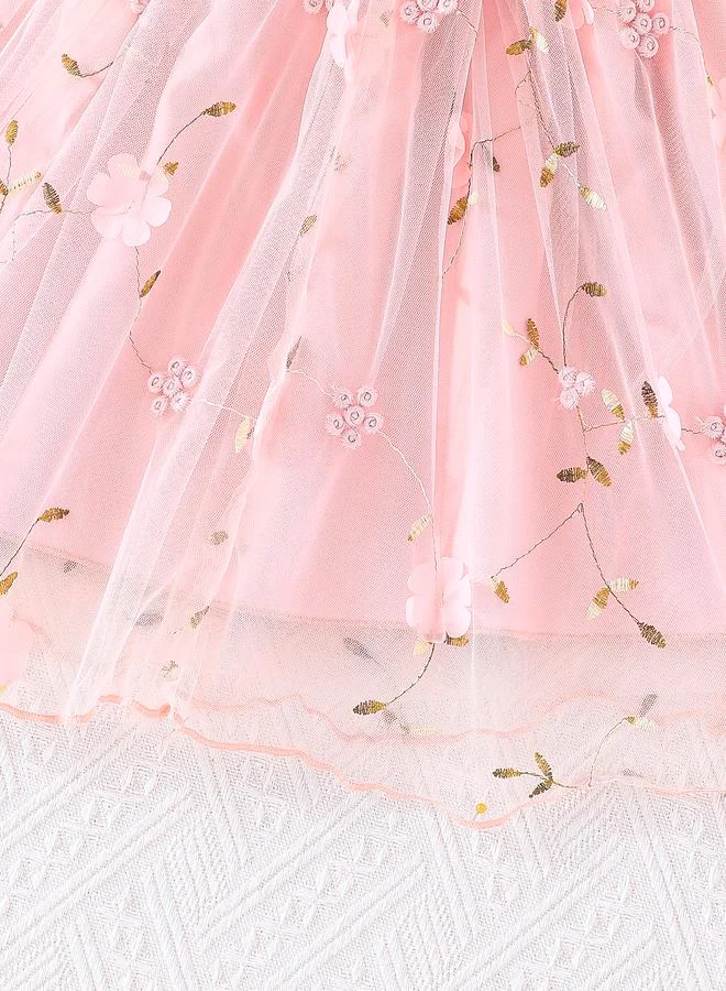 Styli Styli Floral Embroidery Puff Sleeve Smocked Dress