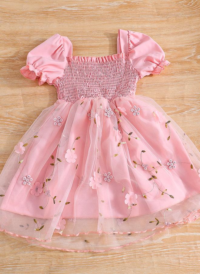 Take Two Floral Embroidery Puff Sleeve Smocked Dress - Image 2