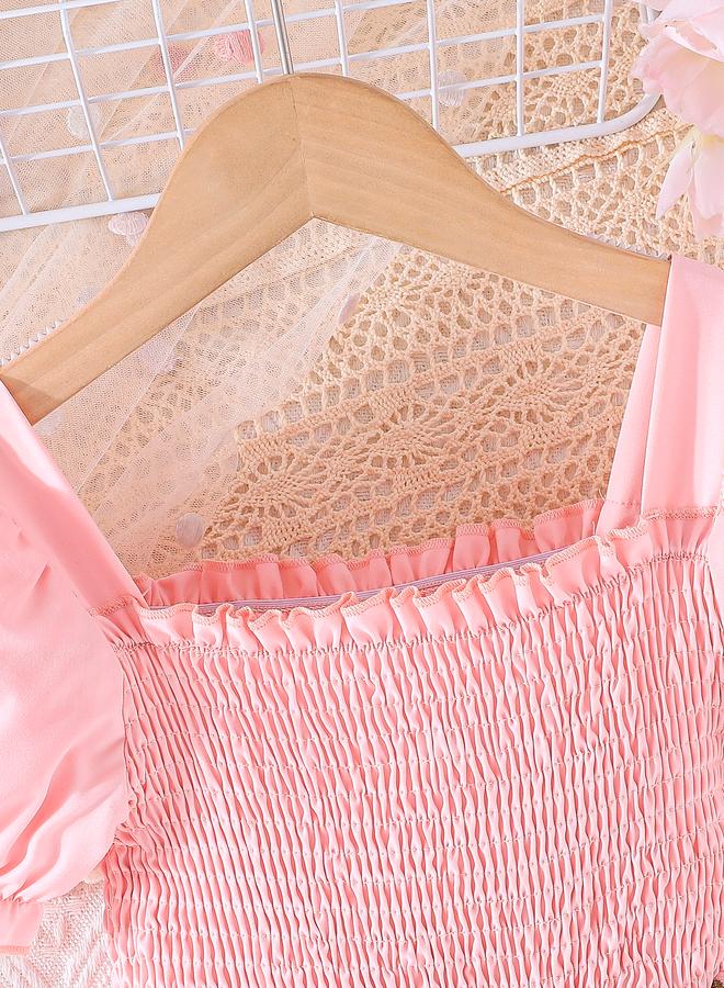 Take Two Floral Embroidery Puff Sleeve Smocked Dress - Image 3