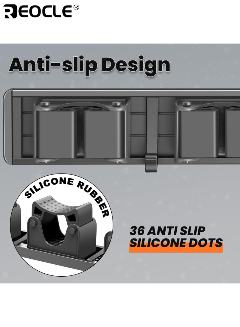 REOCLE Wall Mounted Mop Broom Holder with 4 Slots and 5 Adjustable Hooks Heavy Duty Metal Tool Organizer with Rust Proof Lacquered Finish for Home Kitchen Garage Laundry Room Storage - Image 5