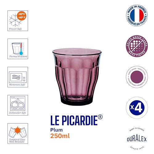 Duralex® France Picardie Plum, 250ml Set of 4, Tempered Glass Tumblers | Durable, 3X Stronger, Dishwasher/Microwave-Safe | Whiskey, Water, Juice Glasses | Ultra-Scratch Resistant - Image 5