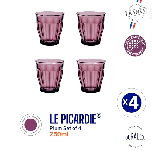 Duralex® France Picardie Plum, 250ml Set of 4, Tempered Glass Tumblers | Durable, 3X Stronger, Dishwasher/Microwave-Safe | Whiskey, Water, Juice Glasses | Ultra-Scratch Resistant - Image 2