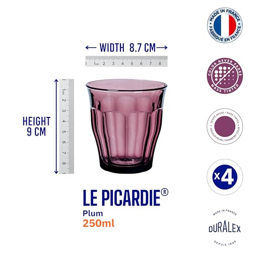 Duralex® France Picardie Plum, 250ml Set of 4, Tempered Glass Tumblers | Durable, 3X Stronger, Dishwasher/Microwave-Safe | Whiskey, Water, Juice Glasses | Ultra-Scratch Resistant - Image 4