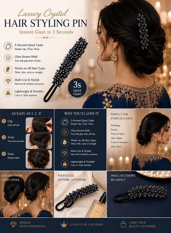 Take Two Crystal Beaded Hair Stick and Hair Bun Maker