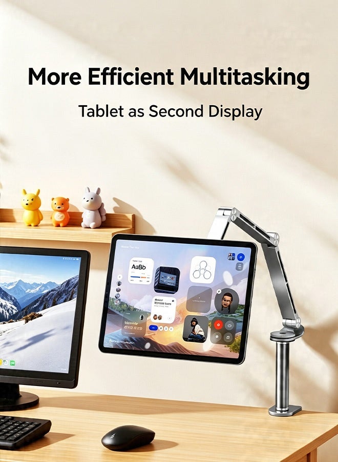 Long Arm Lazy Mobile Stand  Universal 360 Degree Rotating Flexible Tablet Pad Holder Silver - Image 2