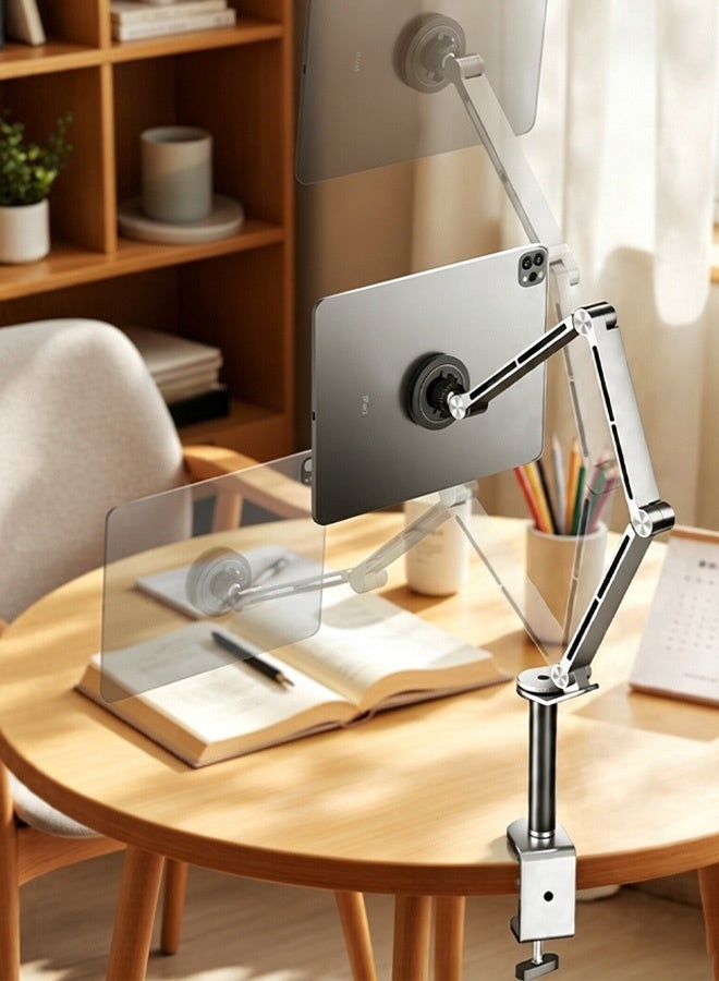 Long Arm Lazy Mobile Stand  Universal 360 Degree Rotating Flexible Tablet Pad Holder Silver - Image 4