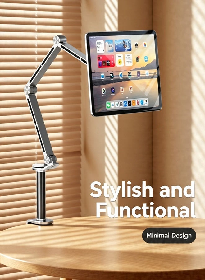 Long Arm Lazy Mobile Stand  Universal 360 Degree Rotating Flexible Tablet Pad Holder Silver - Image 5