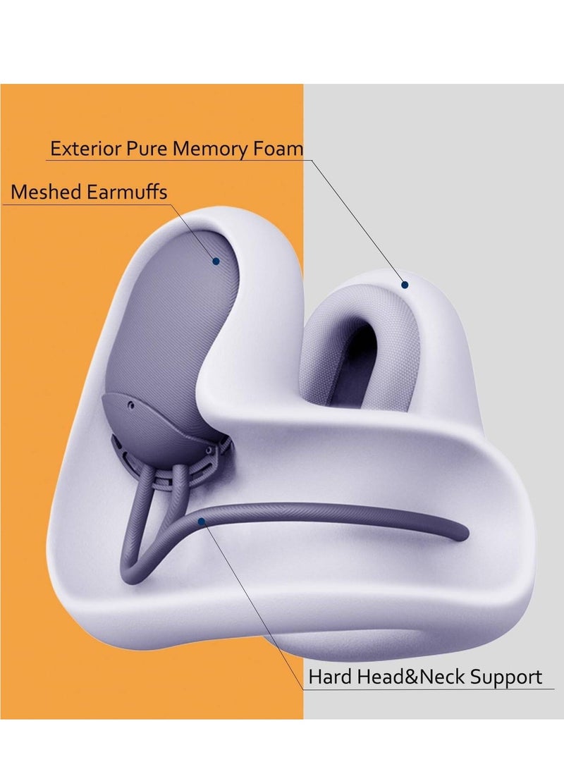 Everythink Travel Pillow for Neck Support, Memory Foam Neck Pillow with Noise Canceling Earmuffs  - Image 2