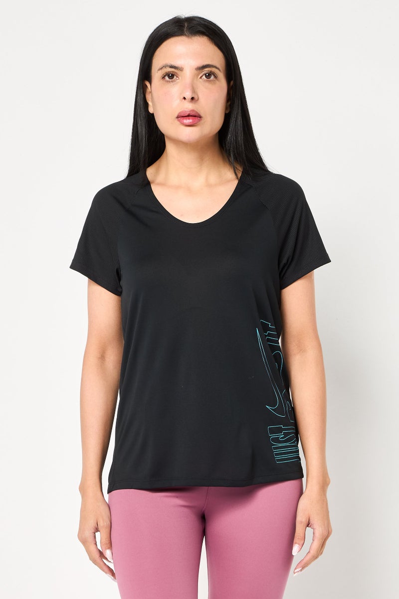 Nike Women Standard Fit Short Sleeve Running T-Shirt, Black - Image 1