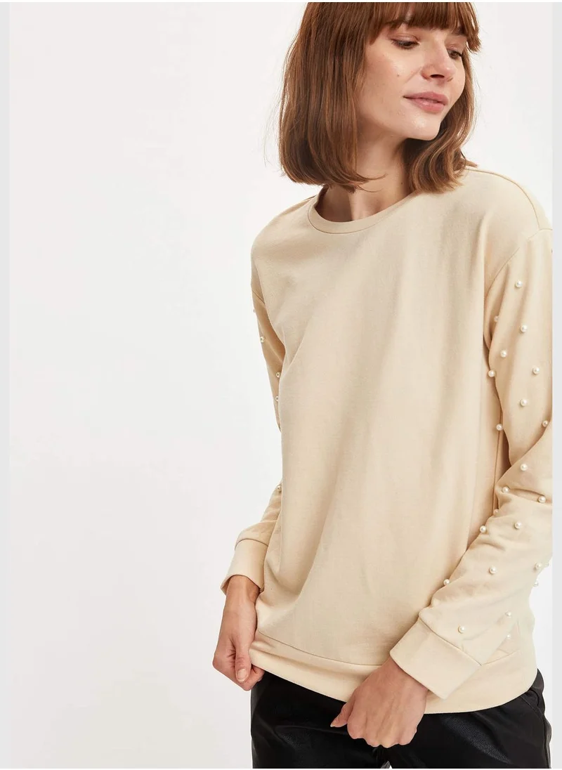 ديفاكتو Woman Knitted Regular Fit Crew Neck Sweat Shirt