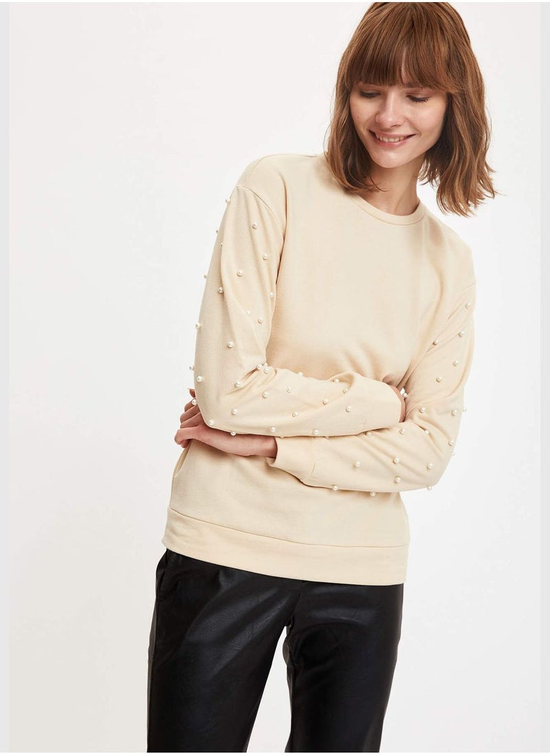 DeFacto Woman Knitted Regular Fit Crew Neck Sweat Shirt  - Image 2