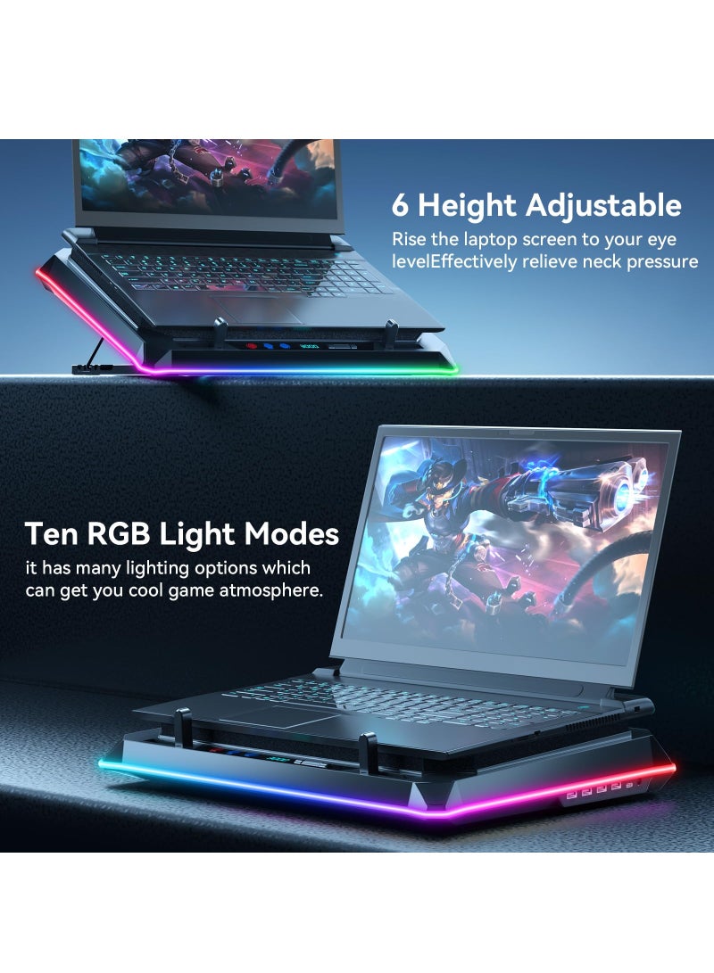 XiuWoo Gaming Laptop Cooling Pad with Powerful Turbofan, RGB Laptop Cooler Stand with 8 Height Adjustable, Laptop Fan Cooling Pad for Laptop 15-21 Inches, Infinitely Variable Speed, LCD Screen  - Image 4
