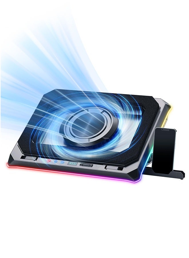 XiuWoo Gaming Laptop Cooling Pad with Powerful Turbofan, RGB Laptop Cooler Stand with 8 Height Adjustable, Laptop Fan Cooling Pad for Laptop 15-21 Inches, Infinitely Variable Speed, LCD Screen  - Image 1