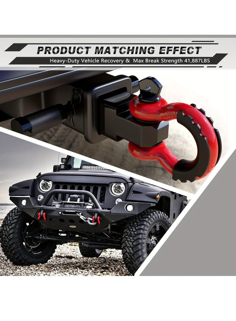 Shackles 3/4" D-Ring Shackle Heavy Duty (2 Pack)  - 57,000 lbs Break Strength Clevis Towing Hook with 7/8" Pin & Isolator Washers for Off Road Recovery, Winch, Tow Strap - Fit Jeep, Truck, SUV (Red/Black) - Image 4