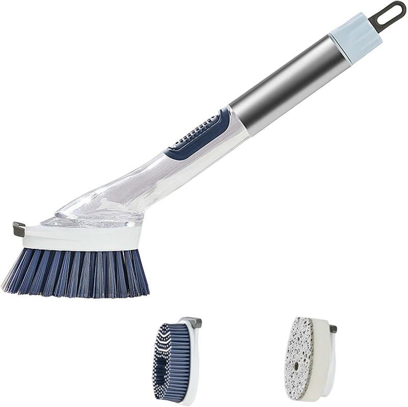 klarako 3 in1 Dish Brush Stainless Steel Handle Scrubbing Dish Brushes Dish Soap Control Washing Brush Scrubber for Bowls pan and pot Washing Cleaning, Blue - Image 1