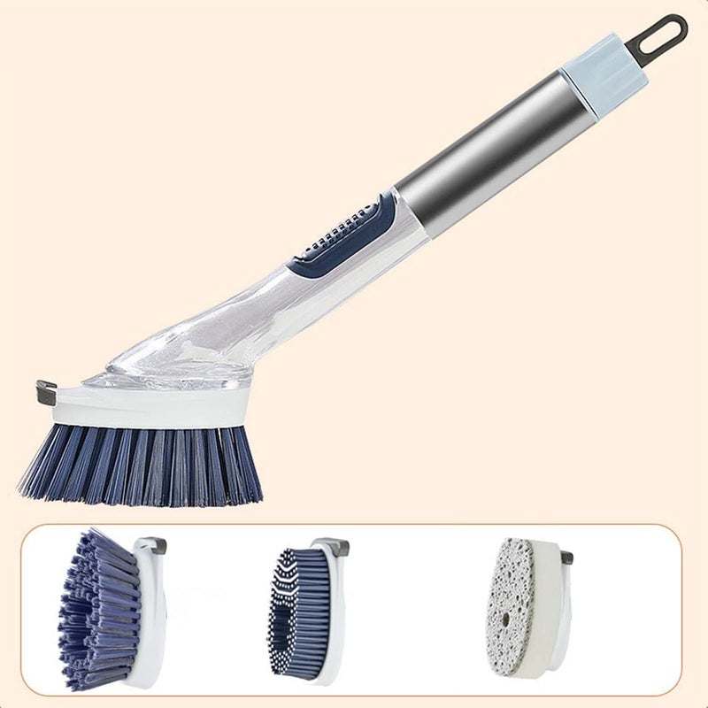 klarako 3 in1 Dish Brush Stainless Steel Handle Scrubbing Dish Brushes Dish Soap Control Washing Brush Scrubber for Bowls pan and pot Washing Cleaning, Blue - Image 2