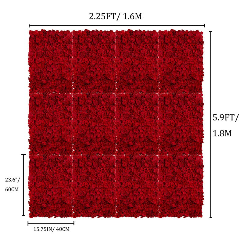 BLOSMON Flower Wall Panel Backdrop - 12 Pcs 24 x 16 Inch Red Artificial Hydrangea Floral Panels for Wedding Party Baby Bridal Shower Decor - 3D Fake Silk Flower Backdrop Decoration - Image 2