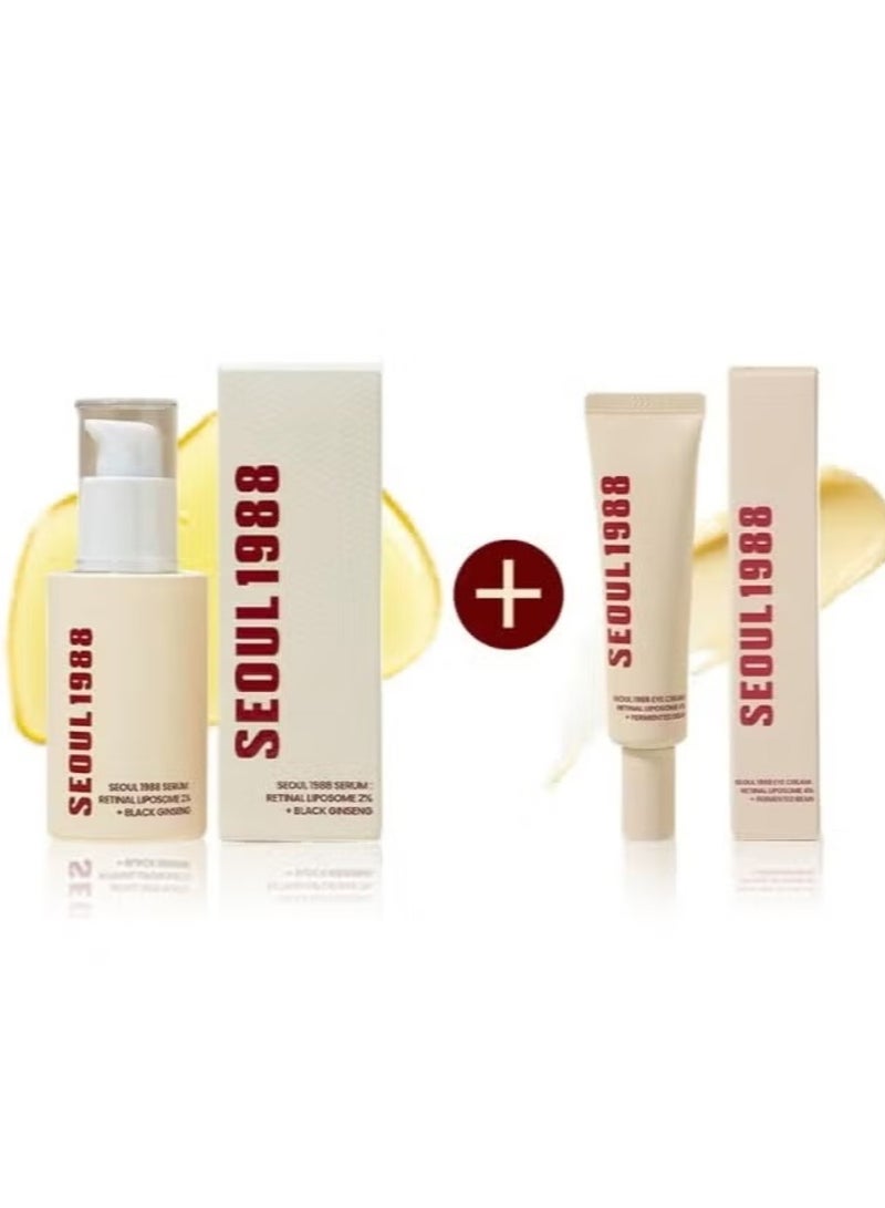 SEOUL 1988 SEOUL 1988 Anti-Aging Duo – Retinal Liposome Serum + Eye Cream, 2% Ginseng & 4% Fermented Extract, Korean Formula (30ml+30ml) - Image 1