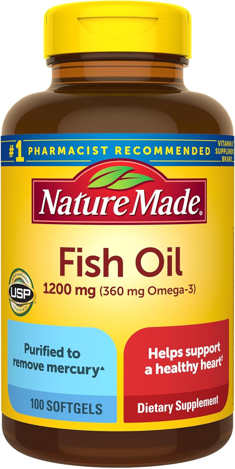 Nature Made Fish Oil Omega 3 Supplements 1200mg Softgels Omega 3 Fish Oil for Healthy Heart Support 100 Softgels 50 Day Supply - Image 1