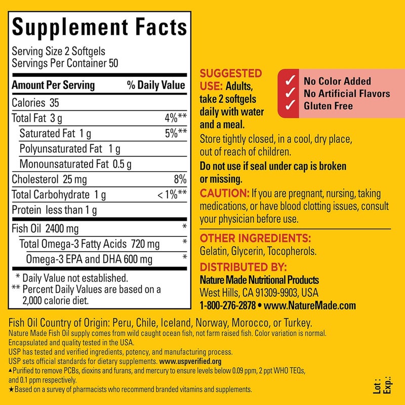 Nature Made Fish Oil Omega 3 Supplements 1200mg Softgels Omega 3 Fish Oil for Healthy Heart Support 100 Softgels 50 Day Supply - Image 5