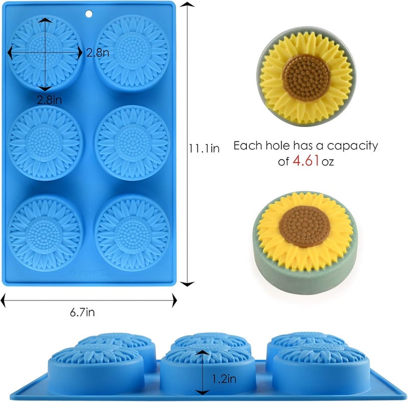 Actvty Round Sunflower Soap Molds, 2 Pack 6 Cavity Cylinder Daisy Flower Silicone Molds for Making Hot Chocolate Bomb, Cake, Jelly, Soap, Lotion Bars - Image 4
