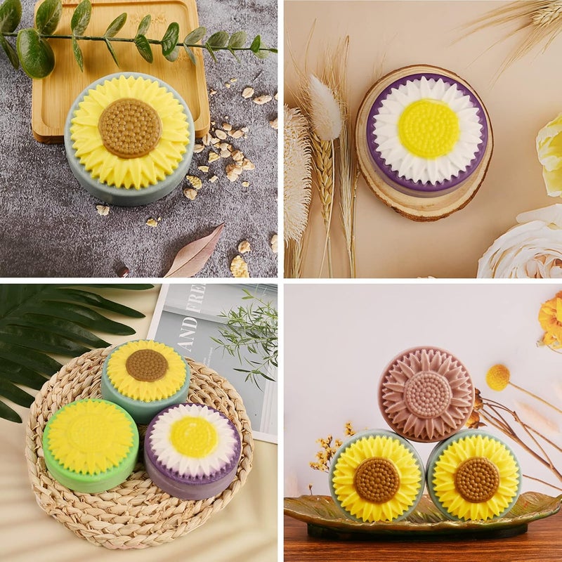 Actvty Round Sunflower Soap Molds, 2 Pack 6 Cavity Cylinder Daisy Flower Silicone Molds for Making Hot Chocolate Bomb, Cake, Jelly, Soap, Lotion Bars - Image 2