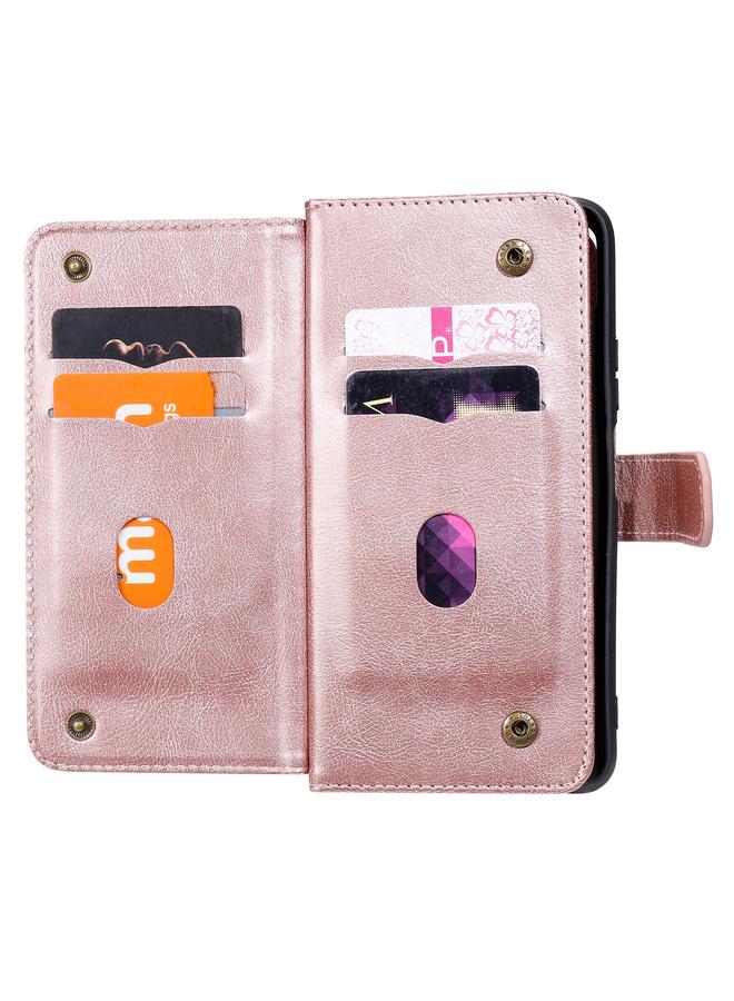 اس-توب جراب لهاتف Huawei Enjoy 20 5G متعدد الوظائف بمشبك مغناطيسي نحاسي أفقي قابل للطي بلون سادة من الجلد مع 10 فتحات للبطاقات ومحفظة وحامل وإطار للصور - Image 4