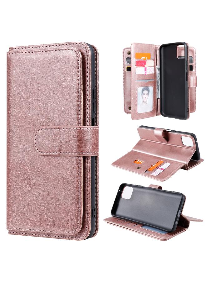 اس-توب جراب لهاتف Huawei Enjoy 20 5G متعدد الوظائف بمشبك مغناطيسي نحاسي أفقي قابل للطي بلون سادة من الجلد مع 10 فتحات للبطاقات ومحفظة وحامل وإطار للصور - Image 1