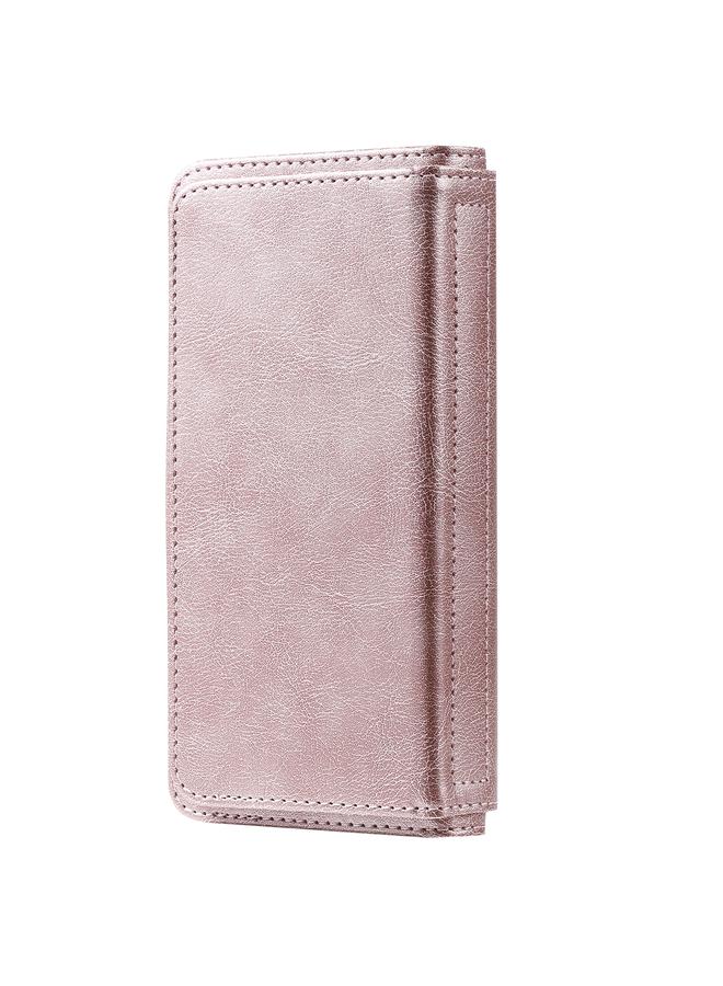 اس-توب جراب لهاتف Huawei Enjoy 20 5G متعدد الوظائف بمشبك مغناطيسي نحاسي أفقي قابل للطي بلون سادة من الجلد مع 10 فتحات للبطاقات ومحفظة وحامل وإطار للصور - Image 3