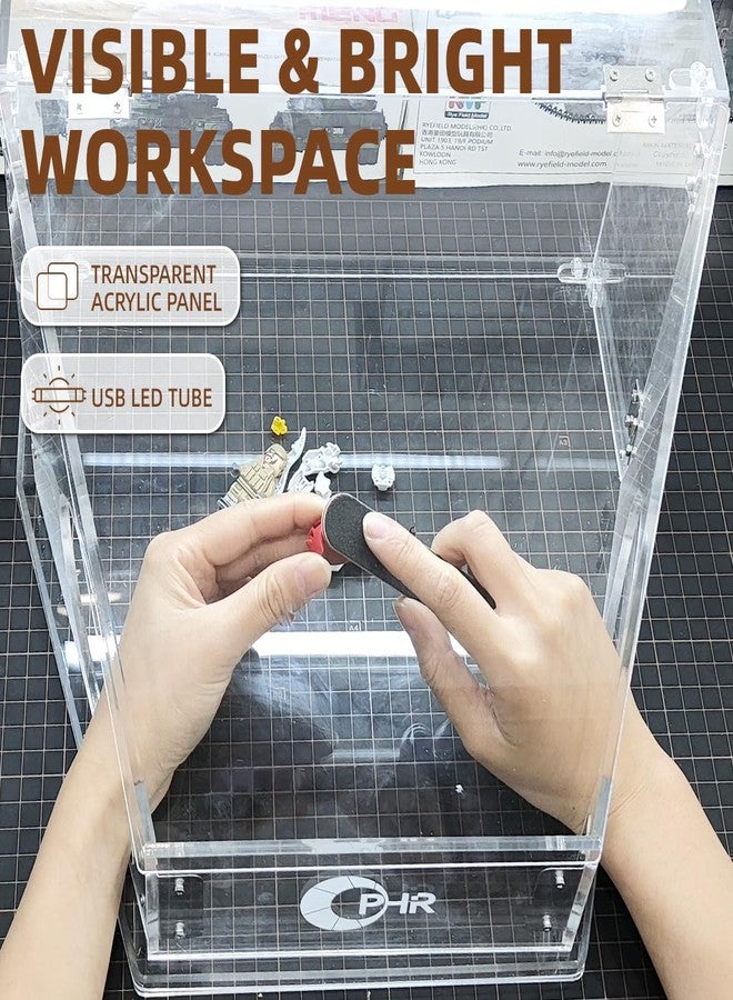 OPHIR Grinding Polish Dust Box, Dustproof Polishing Booth, Grinding Table Polisher, Transparent Dust Box Acrylic Cover with Led Light for Polishing and Micro-carving Coloring Work - Image 3