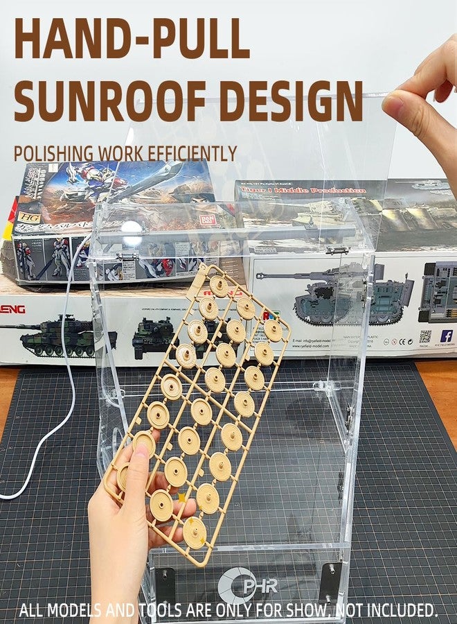 OPHIR Grinding Polish Dust Box, Dustproof Polishing Booth, Grinding Table Polisher, Transparent Dust Box Acrylic Cover with Led Light for Polishing and Micro-carving Coloring Work - Image 5