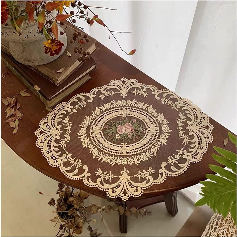 Set of 8 Vintage Lace Table Mats, Elegant French Crochet Doilies, Handcrafted Embroidered Placemats, Beige Cup Mats for Decoration(31*42CM) - Image 2
