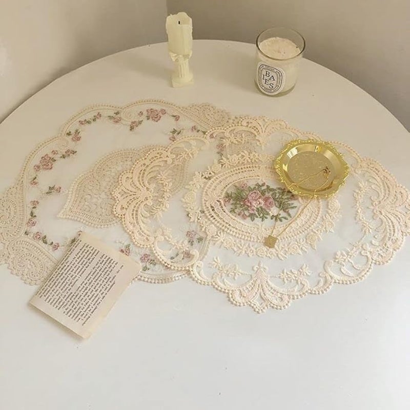 Set of 8 Vintage Lace Table Mats, Elegant French Crochet Doilies, Handcrafted Embroidered Placemats, Beige Cup Mats for Decoration(31*42CM) - Image 5