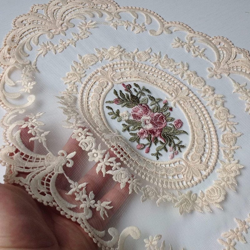 Set of 8 Vintage Lace Table Mats, Elegant French Crochet Doilies, Handcrafted Embroidered Placemats, Beige Cup Mats for Decoration(31*42CM) - Image 4