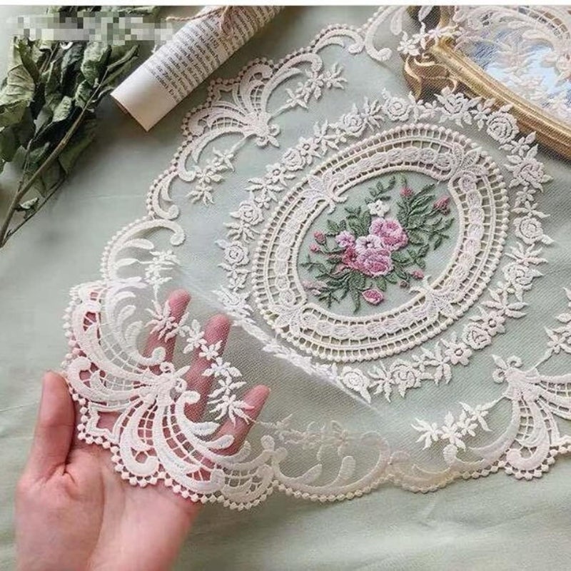 Set of 8 Vintage Lace Table Mats, Elegant French Crochet Doilies, Handcrafted Embroidered Placemats, Beige Cup Mats for Decoration(31*42CM) - Image 1